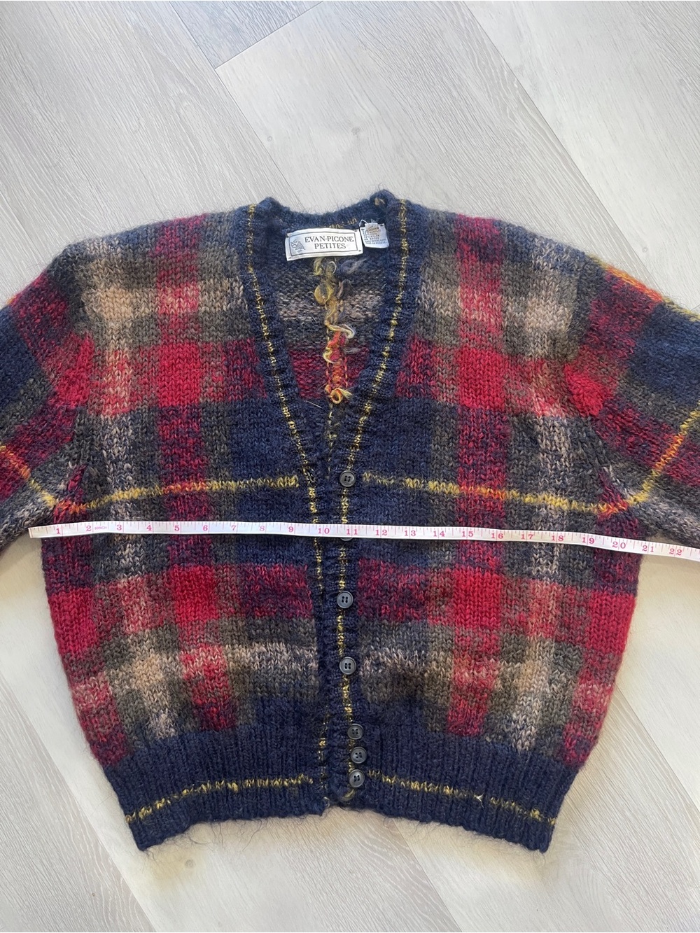 Vintage Mohair Wool Plaid Knit Cardigan - Picture 6 of 8